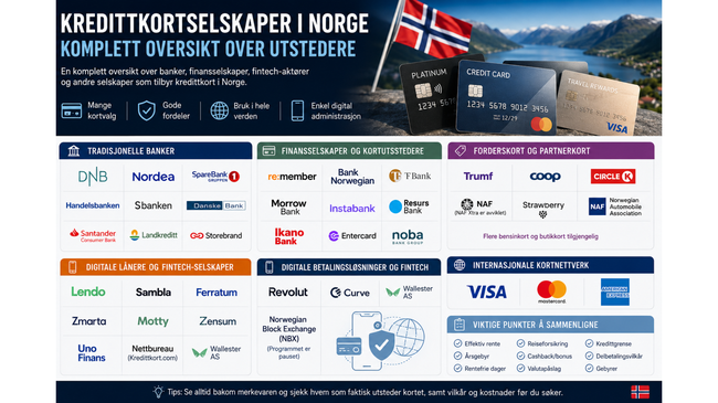 Kredittkortselskaper i Norge: Komplett oversikt over utstedere, banker og finansaktører
